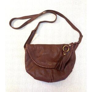Hobo International Brown Leather Crossbody Bag With Tassel Accent Boho
